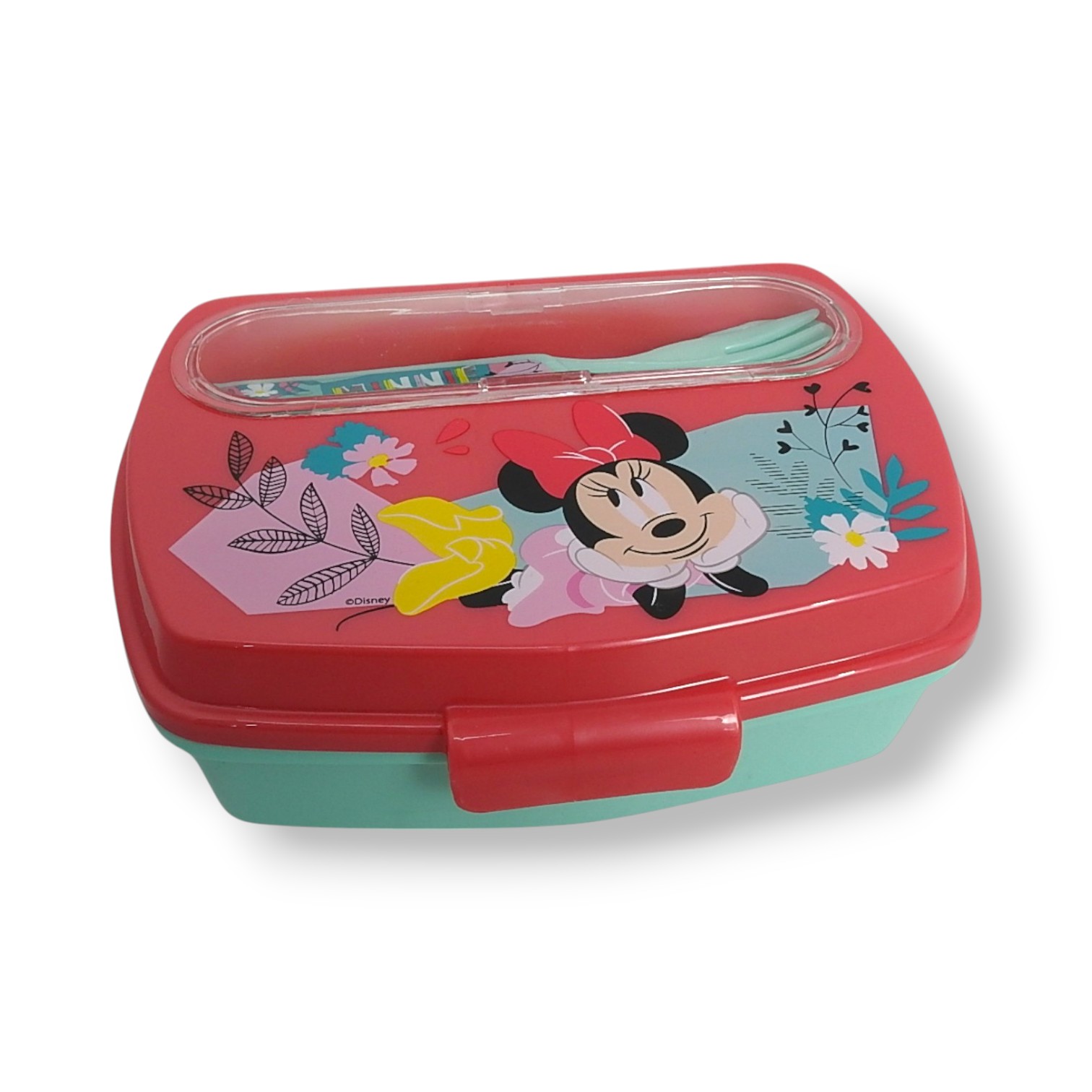 SANDWICHERA MINNIE MOUSE RECTANGULAR + CUBIERTOS