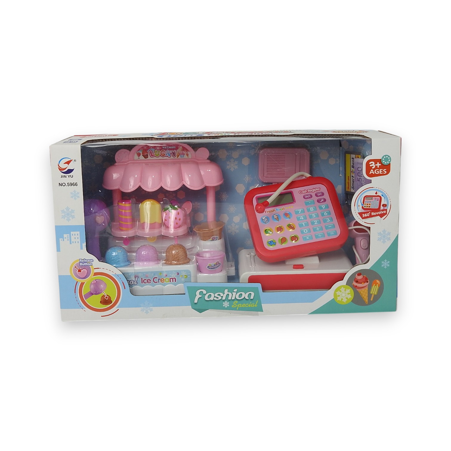 CAJA REGISTRADORA+PUESTO DE HELADOS CON ACCESORIOS