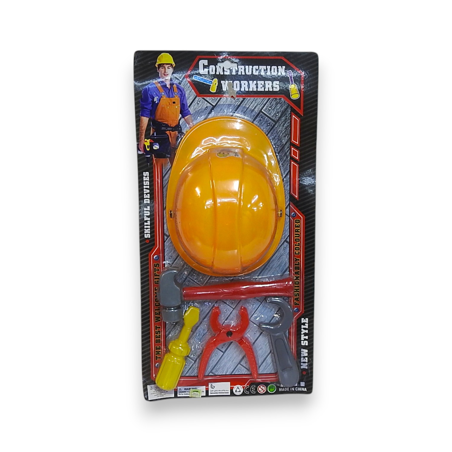 SET DE HERRAMIENTAS+CASCO CONSTRUCTION WORKERS 5PZ