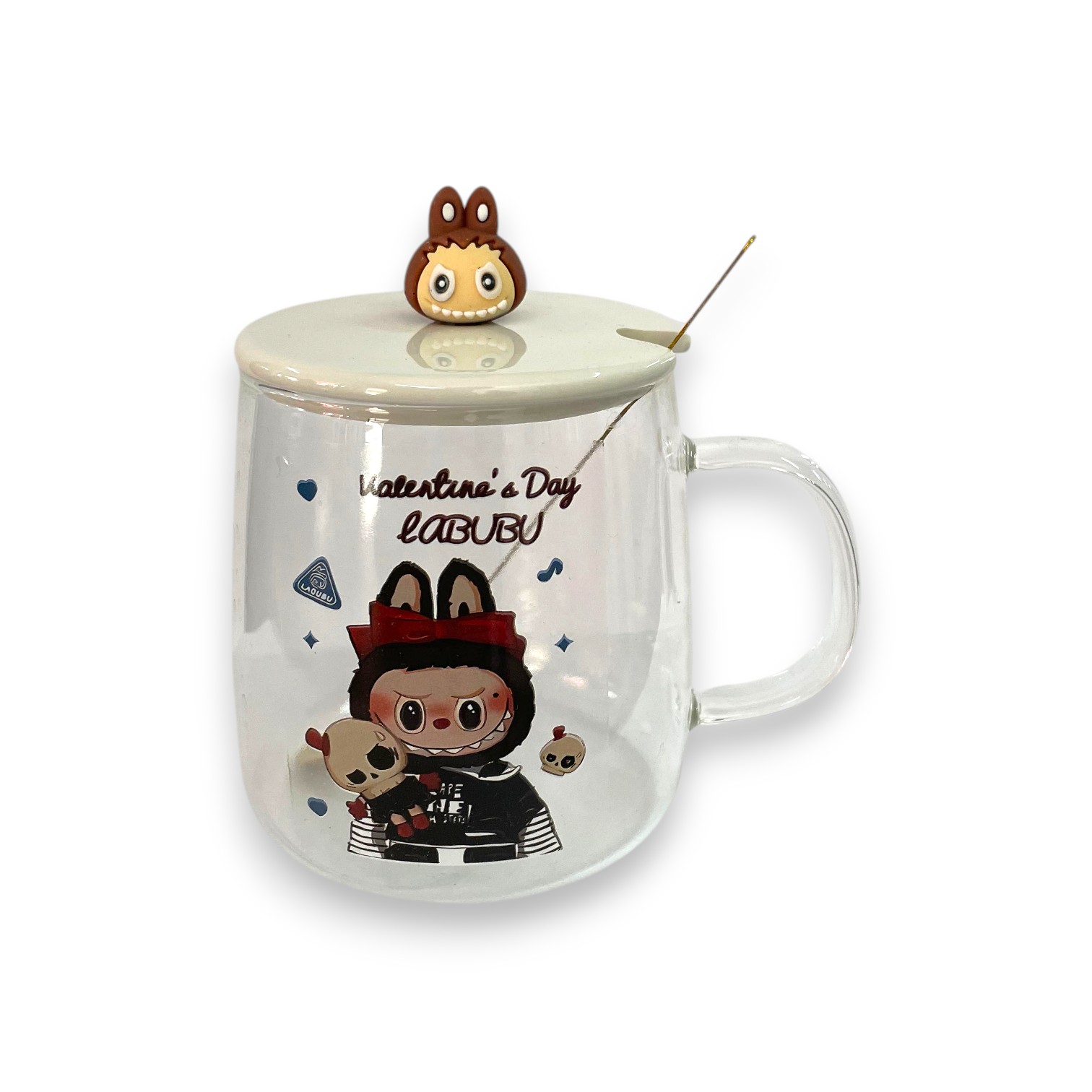 TAZA VIDRIO C/TAPA CERAMICA LABUBU