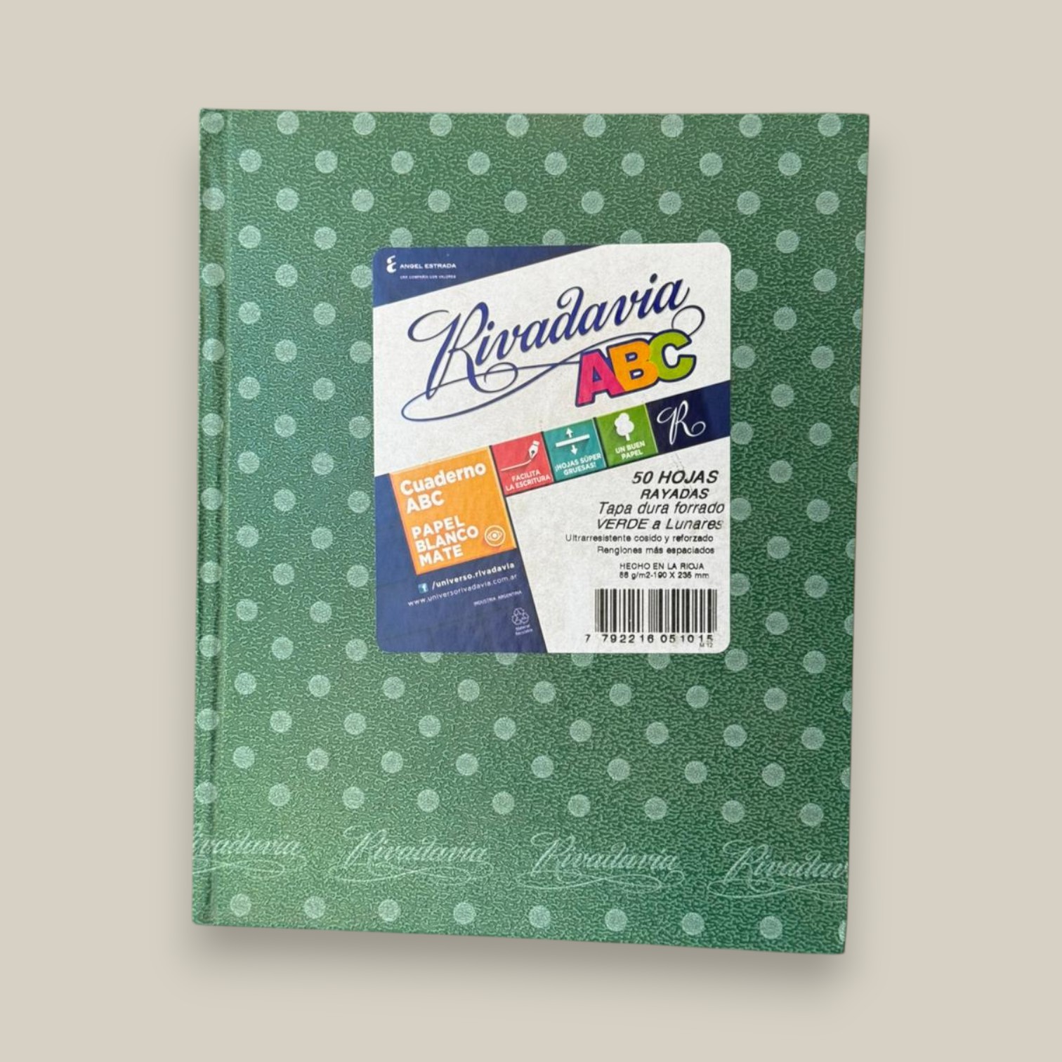 Cuaderno rivadavia abc verde lunar 48h