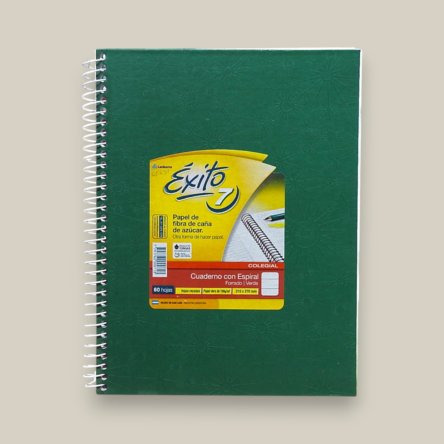 Cuaderno esp.exito 21x27cm x 60hjs verde