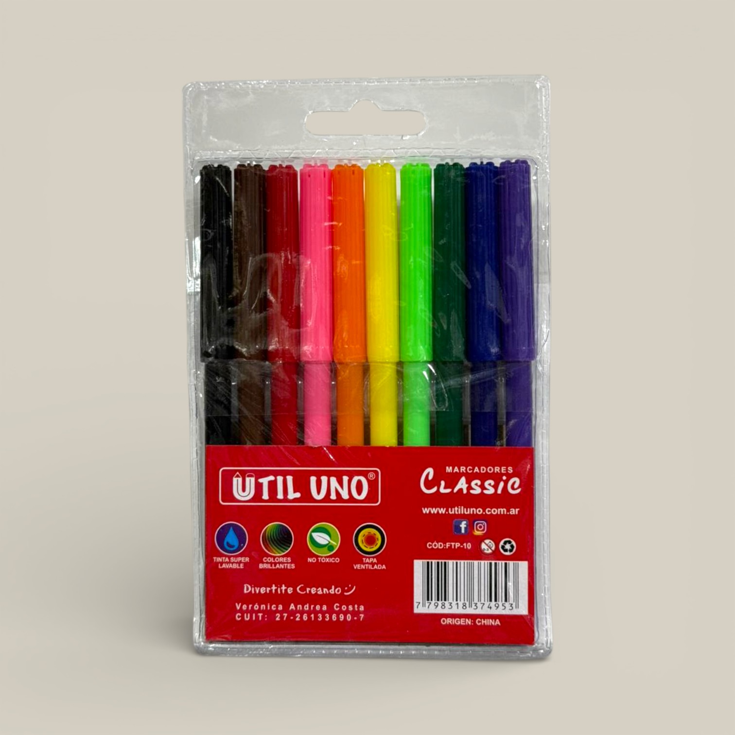 Marcador util uno color largos x 10 u