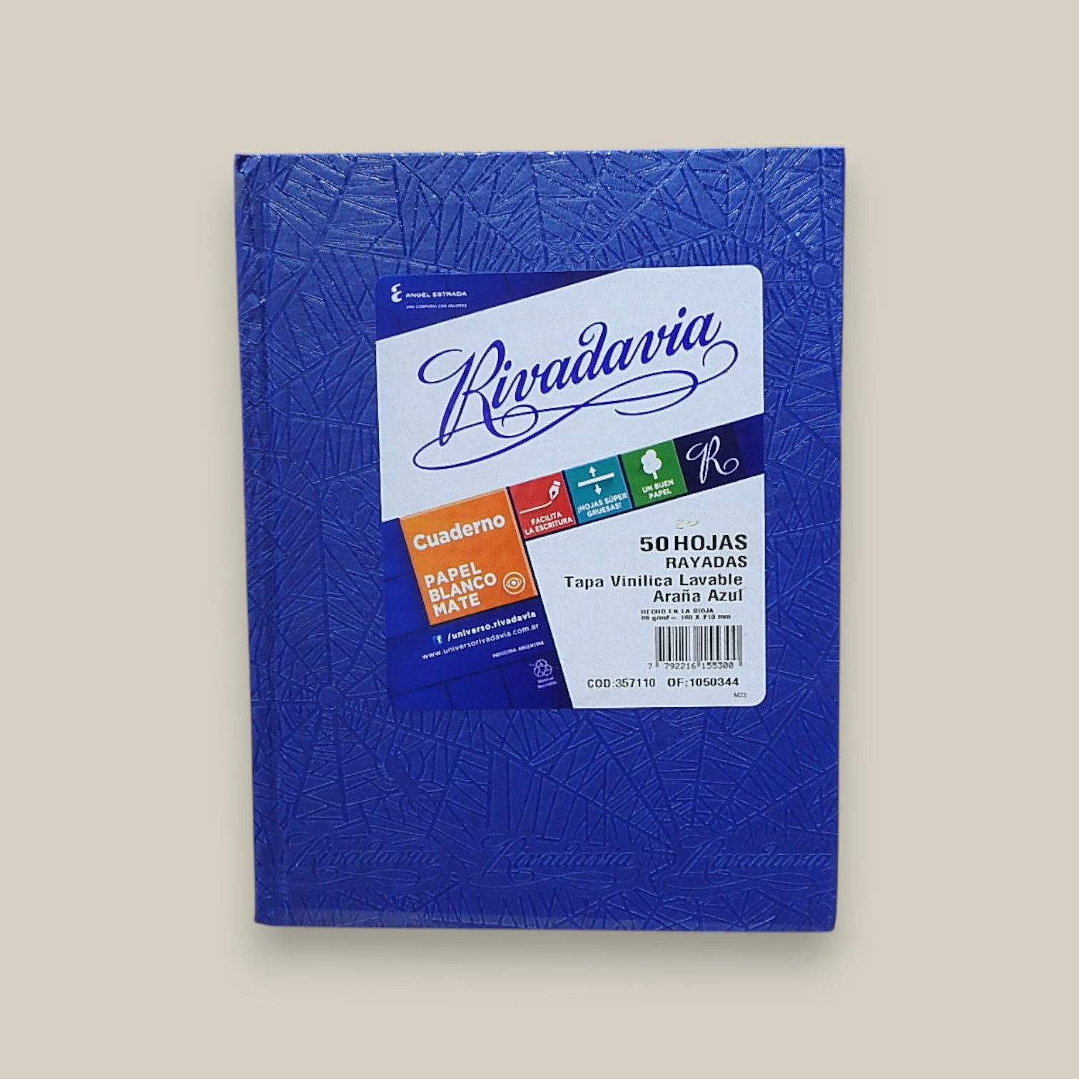 Cuaderno rivadavia forrado azul 50 h