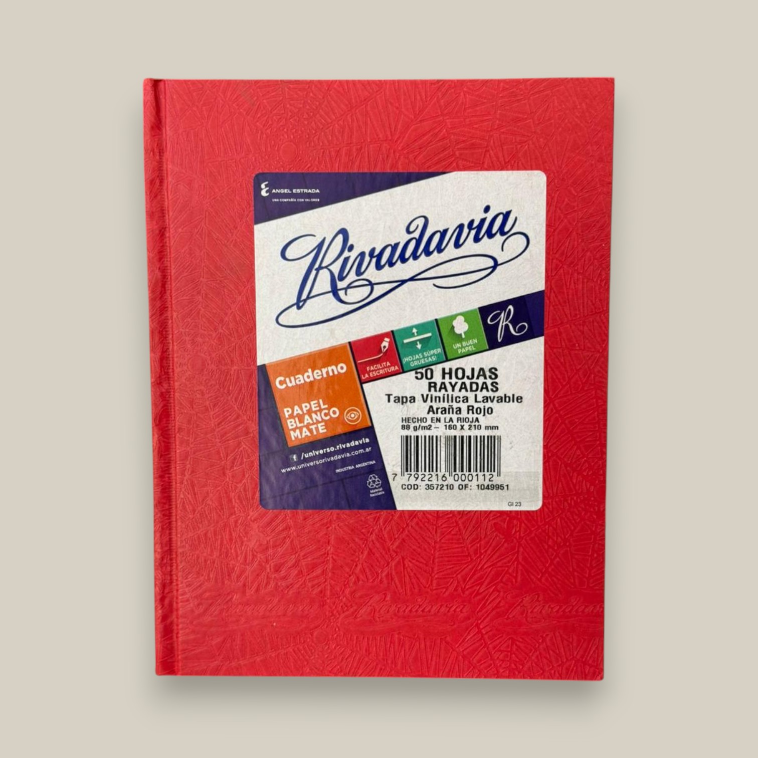 Cuaderno rivadavia forrado rojo 50h