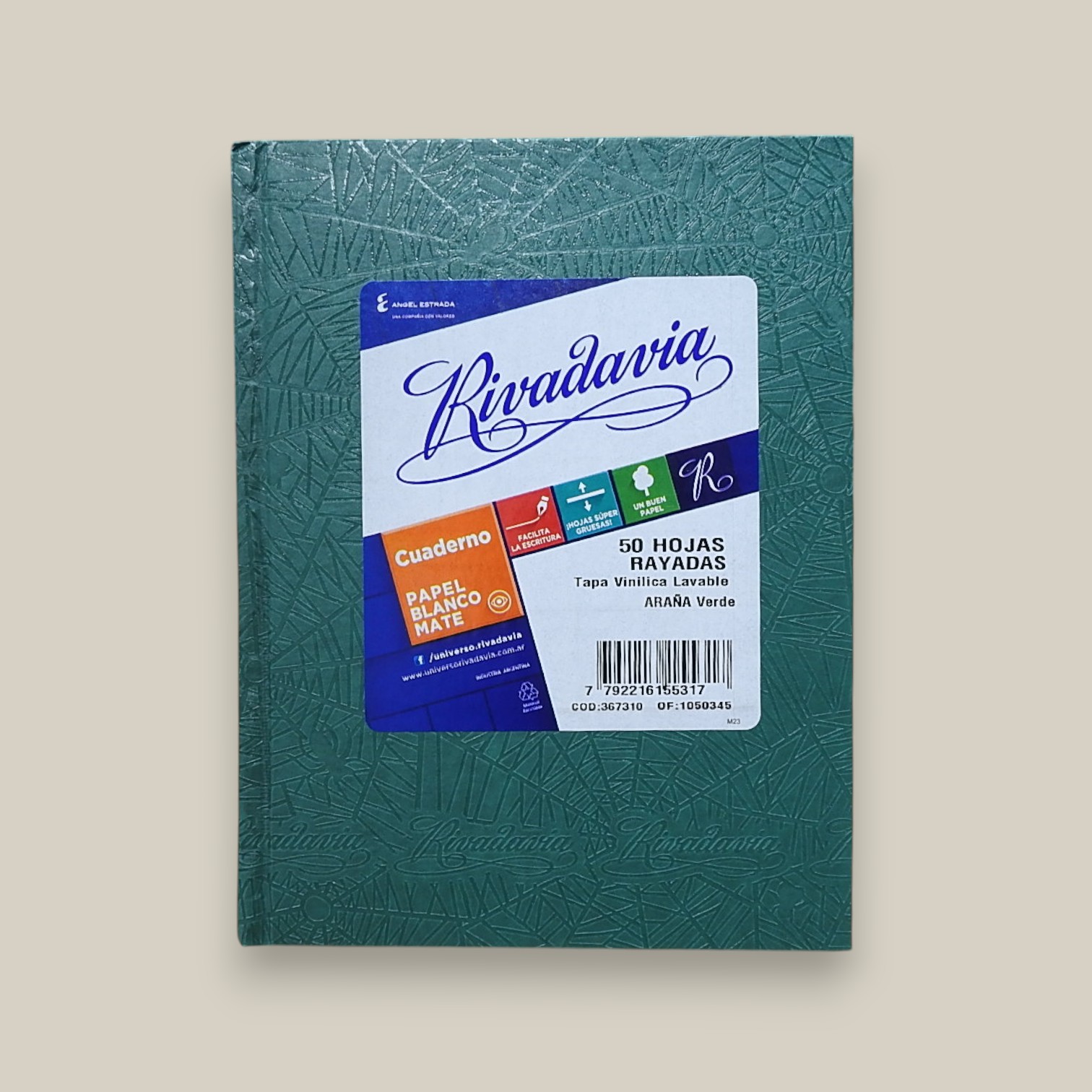 Cuaderno rivadavia forrado verde 50h