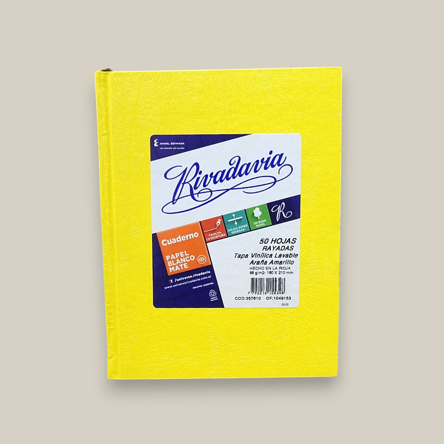 Cuaderno rivadavia forrado amarillo 50 h