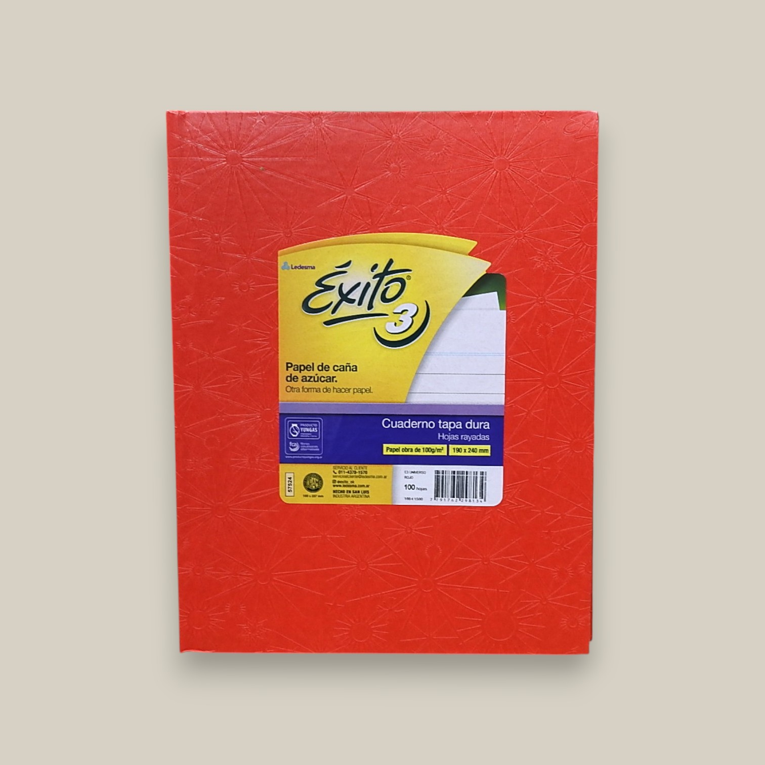 Cuaderno exito forrado rojo x 100 h