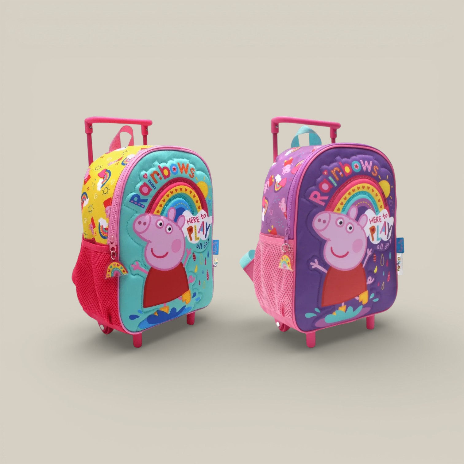 Mochila peppa pig 12" carro arco iris