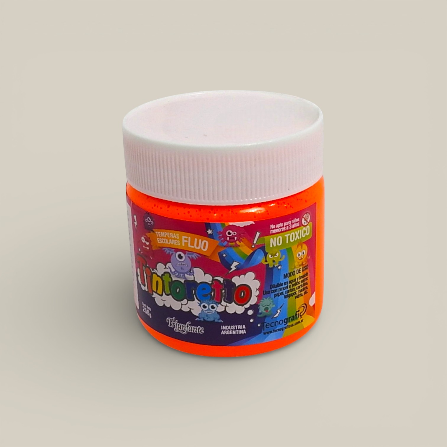 Tempera pote tinto naranja fluo x 250 g