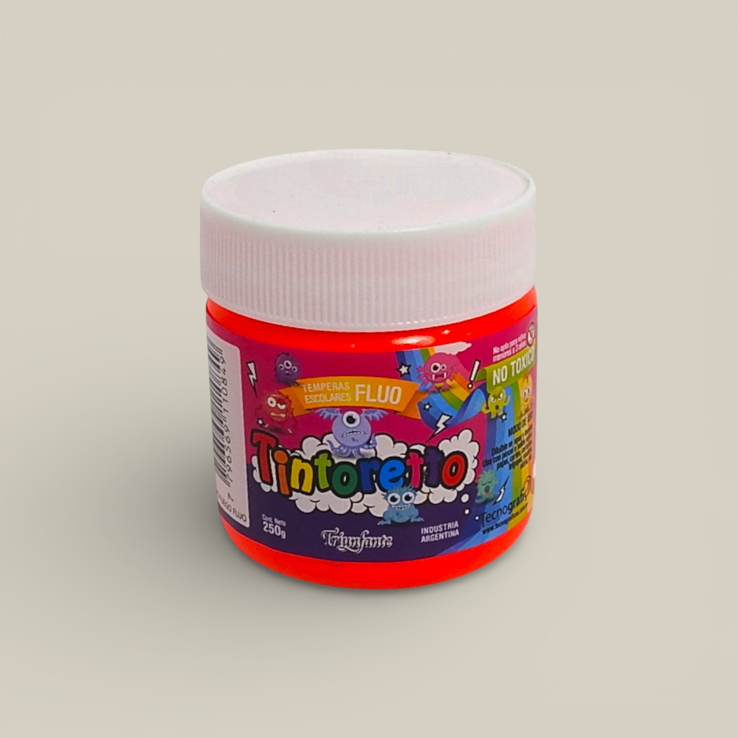 Tempera pote tinto rojo fuego fluo x 250g