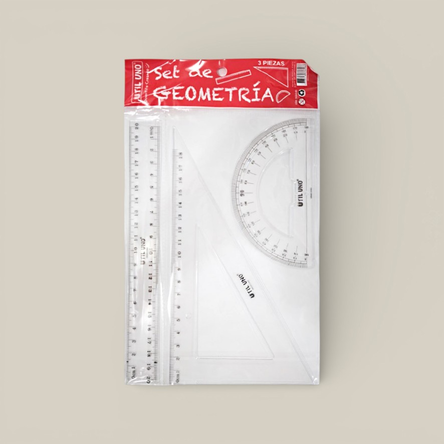 Set 3 piezas regla, escuadra, transportador