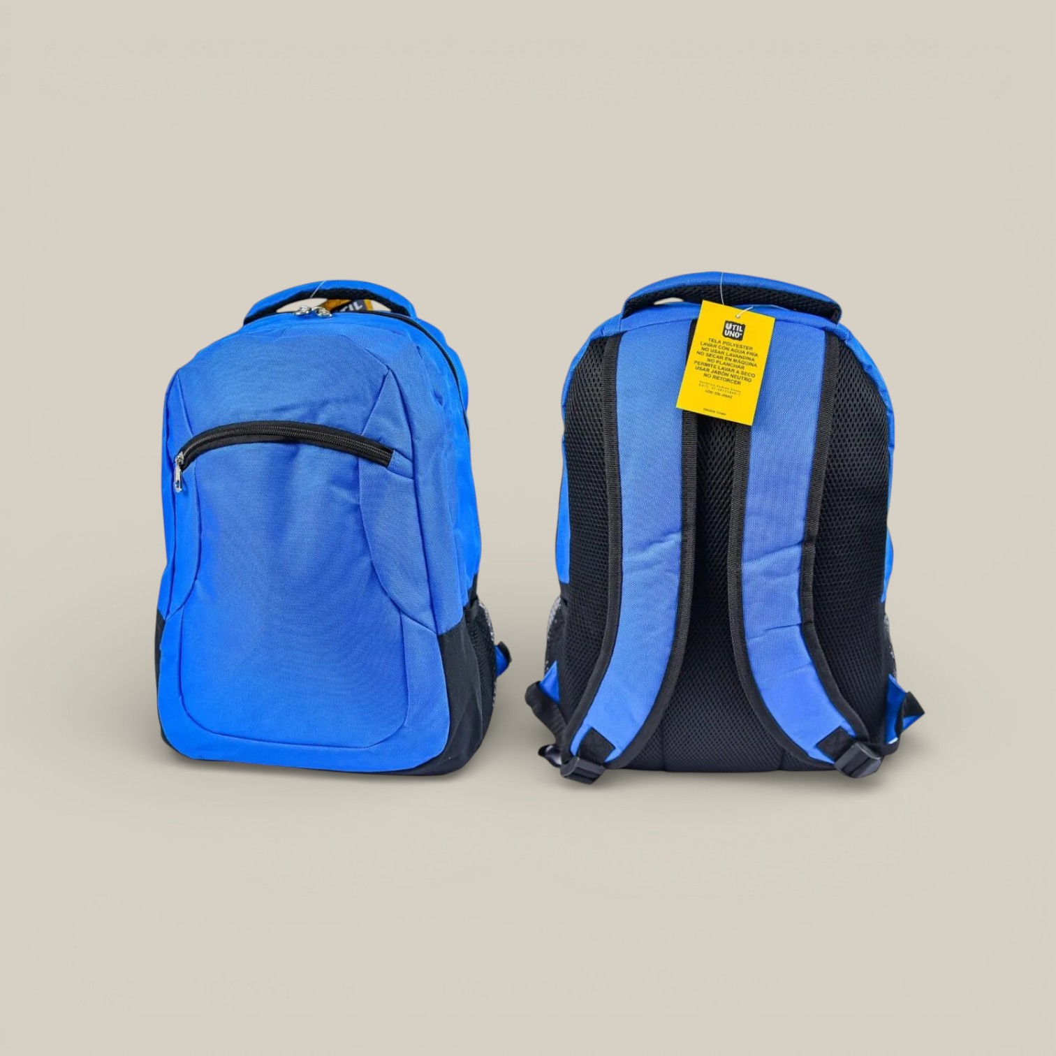 Mochila poliester 2 cierre azul