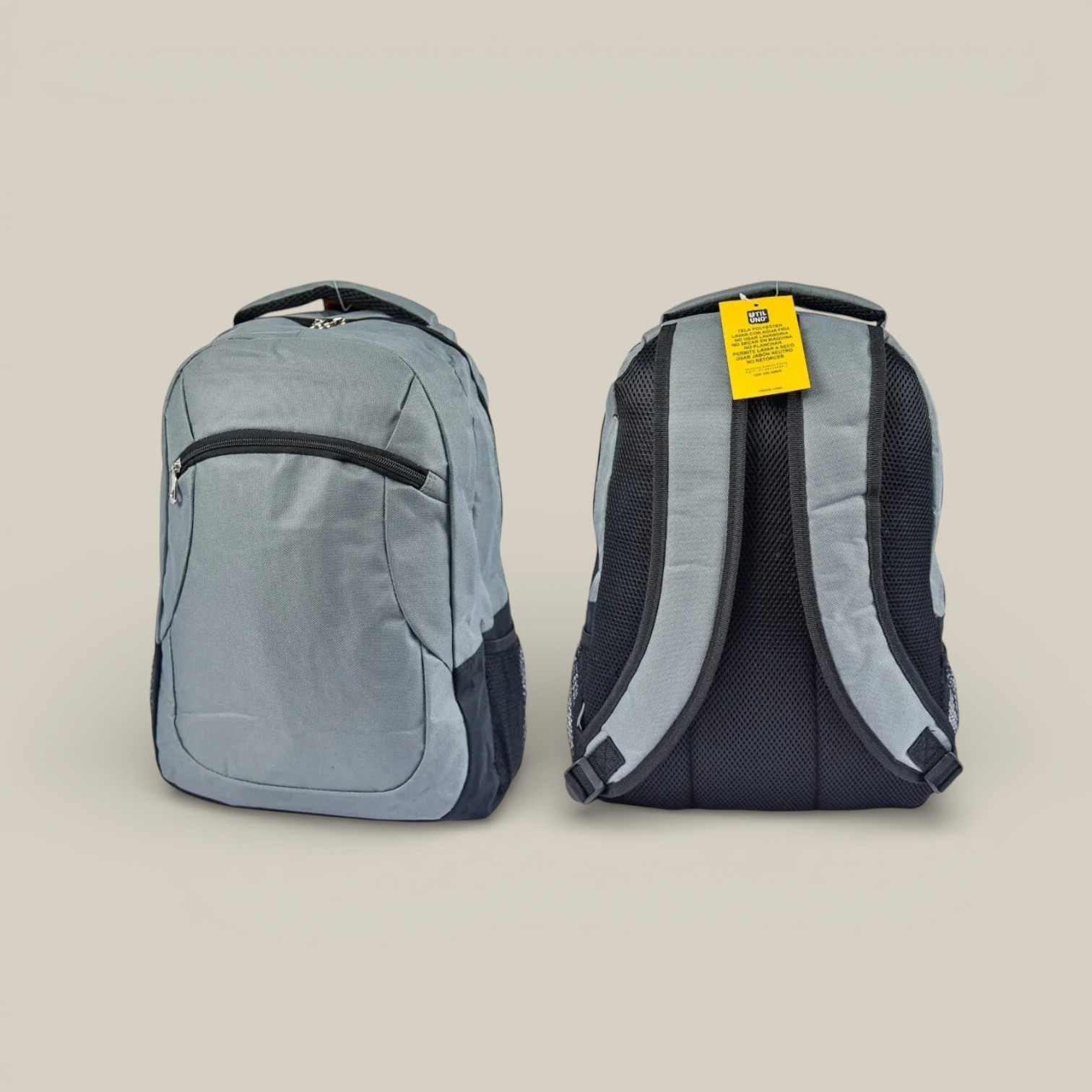 Mochila poliester 2 cierre gris