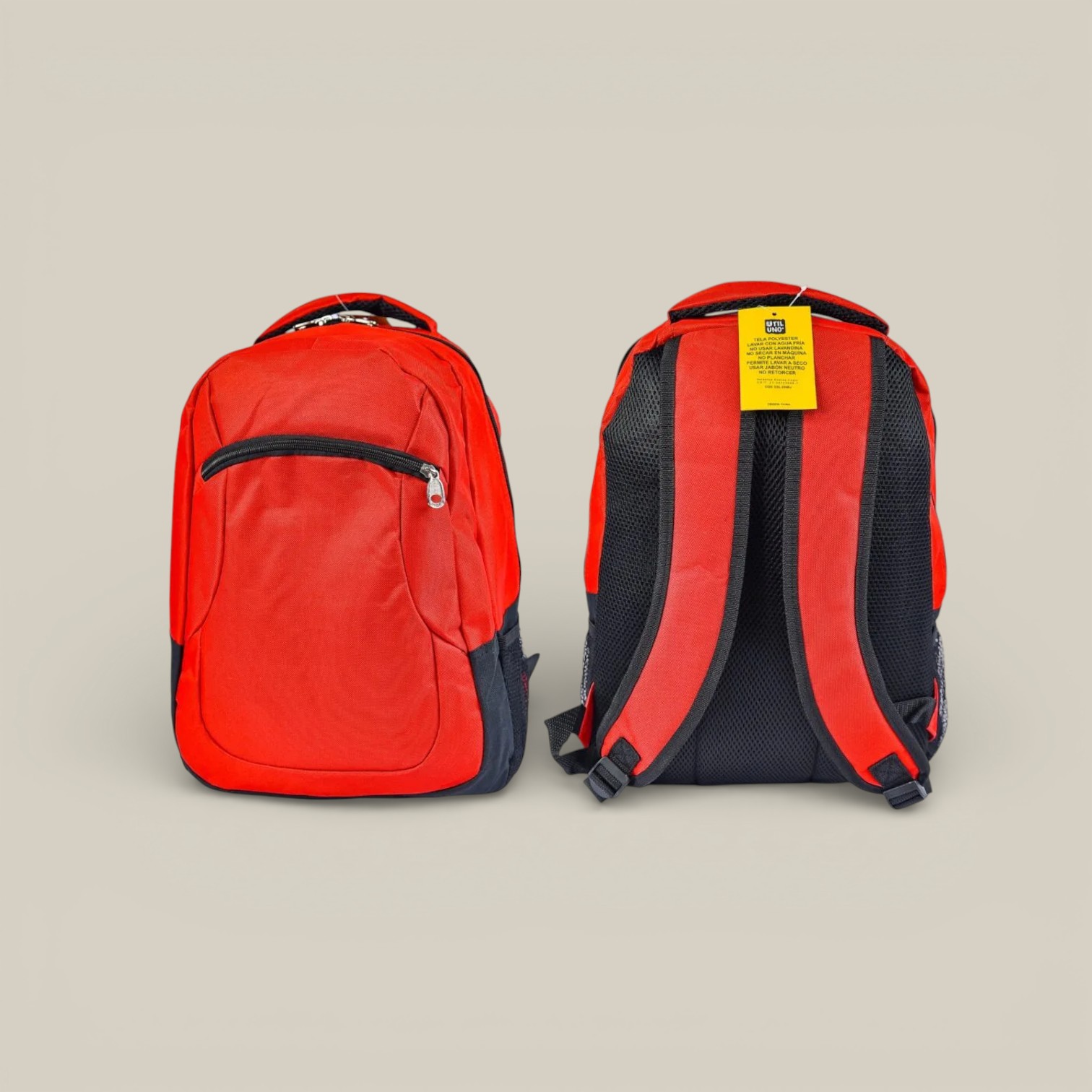 Mochila poliester 2 cierre rojo
