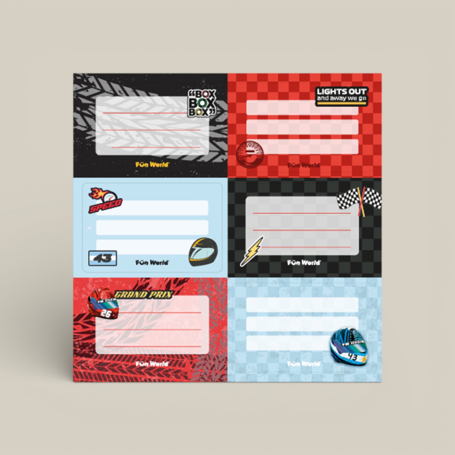 Etiquetas autoadhesivas fw escolares race x 2 planchas