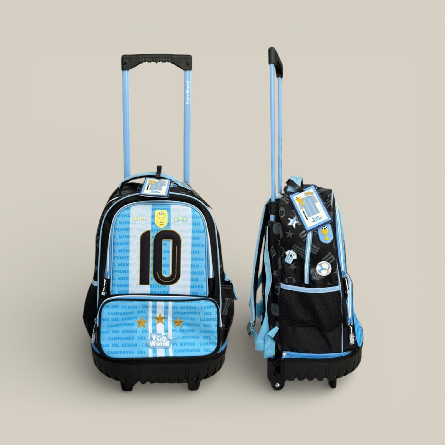 Mochila fun world c/carro 18" desmontable campeones