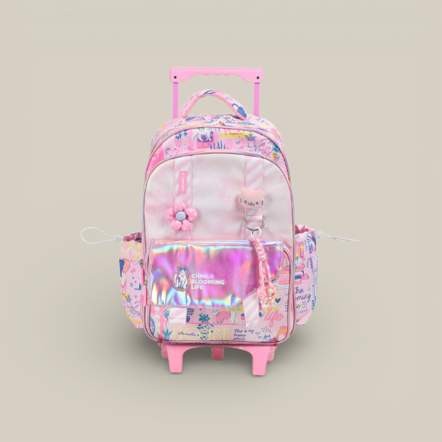 Mochila my friends carro 18" blooming cats pink