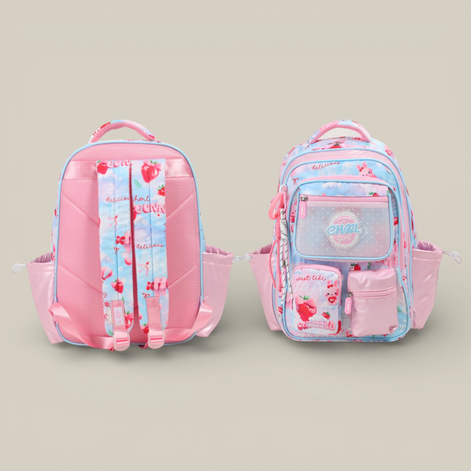 Mochila coquette espalda 17" strawberry sky