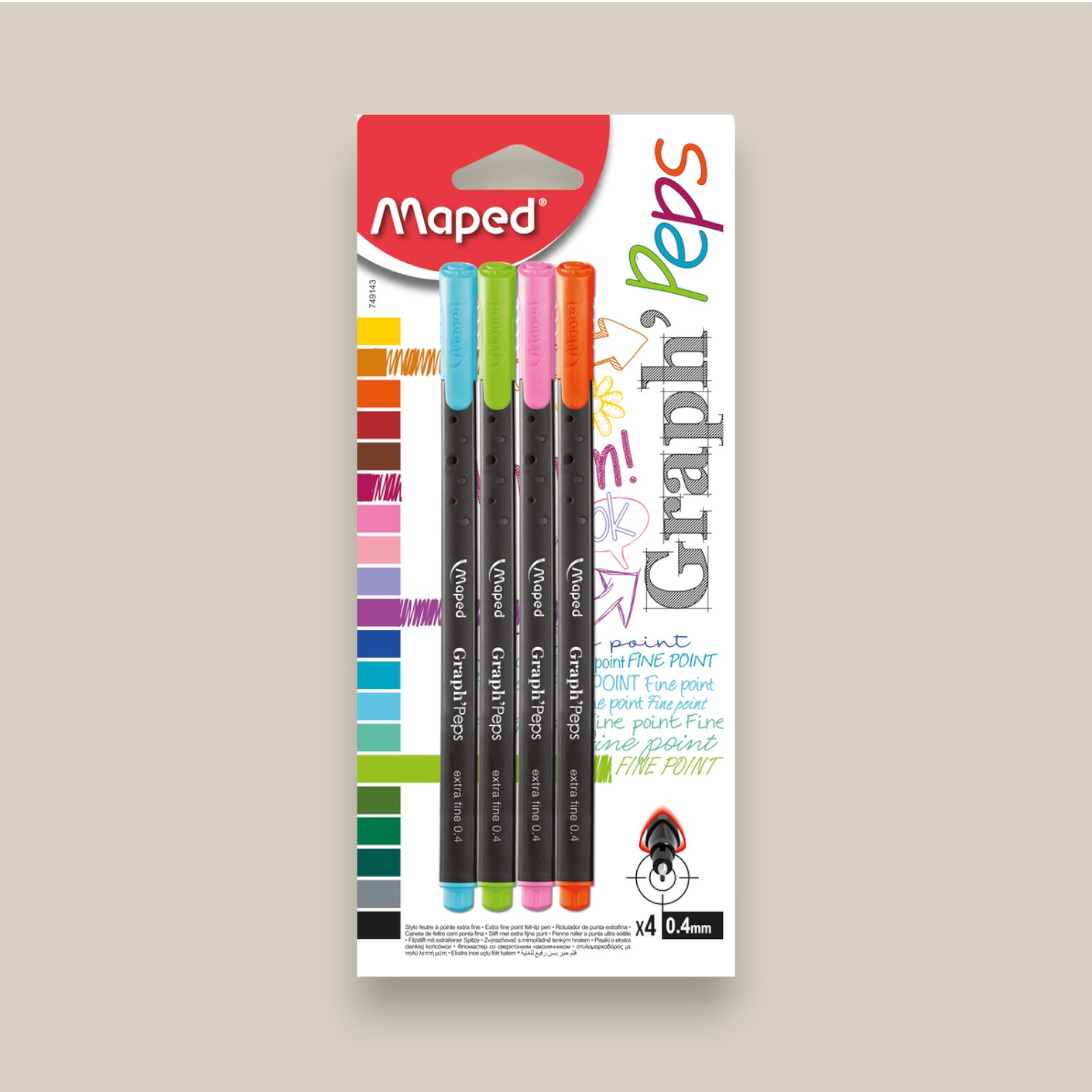 Microfibra graph peps estuche x 4 - colores fancy ros/celeste/ver/nar