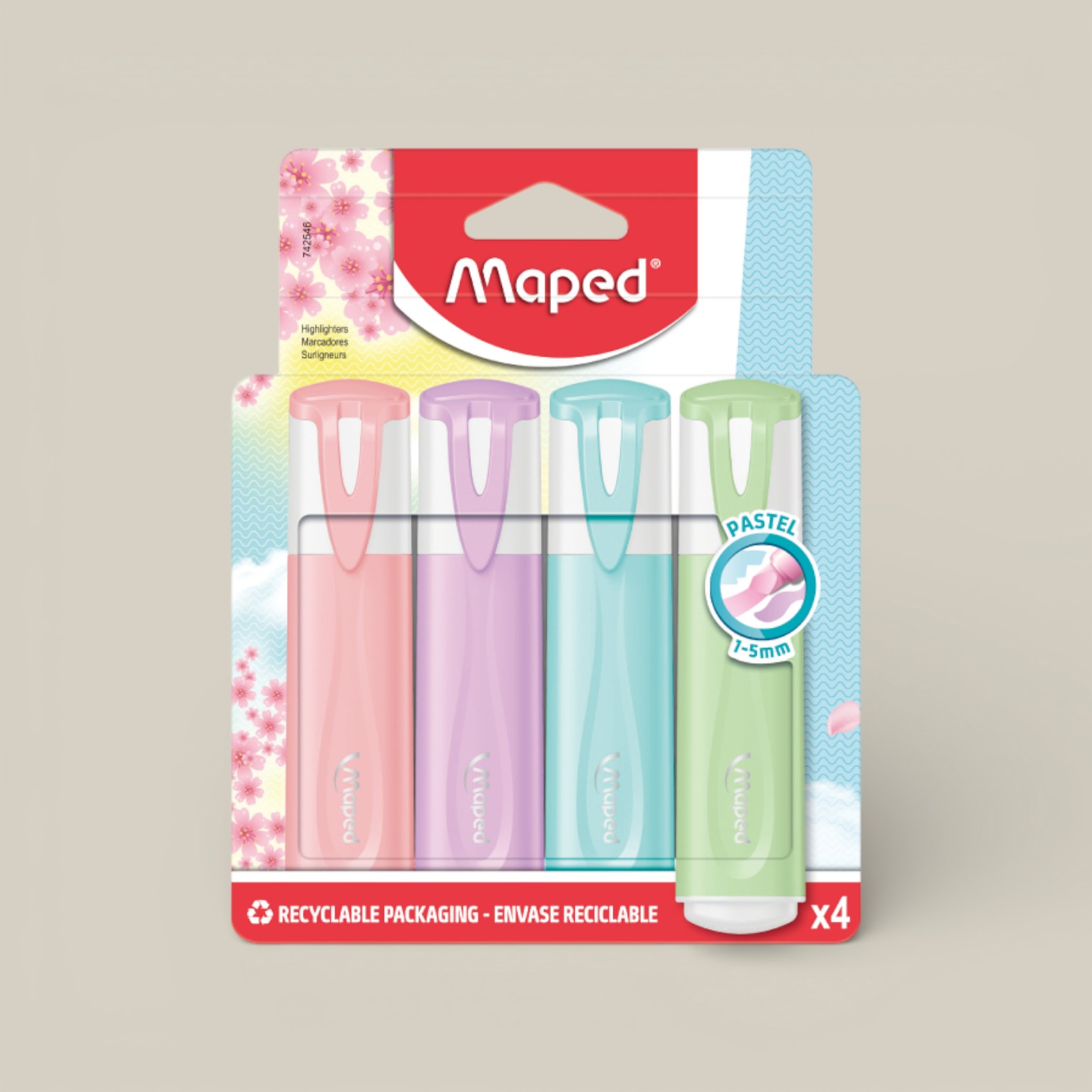 Resaltador pastel pack x 4 colores (rosa - violeta - celeste -