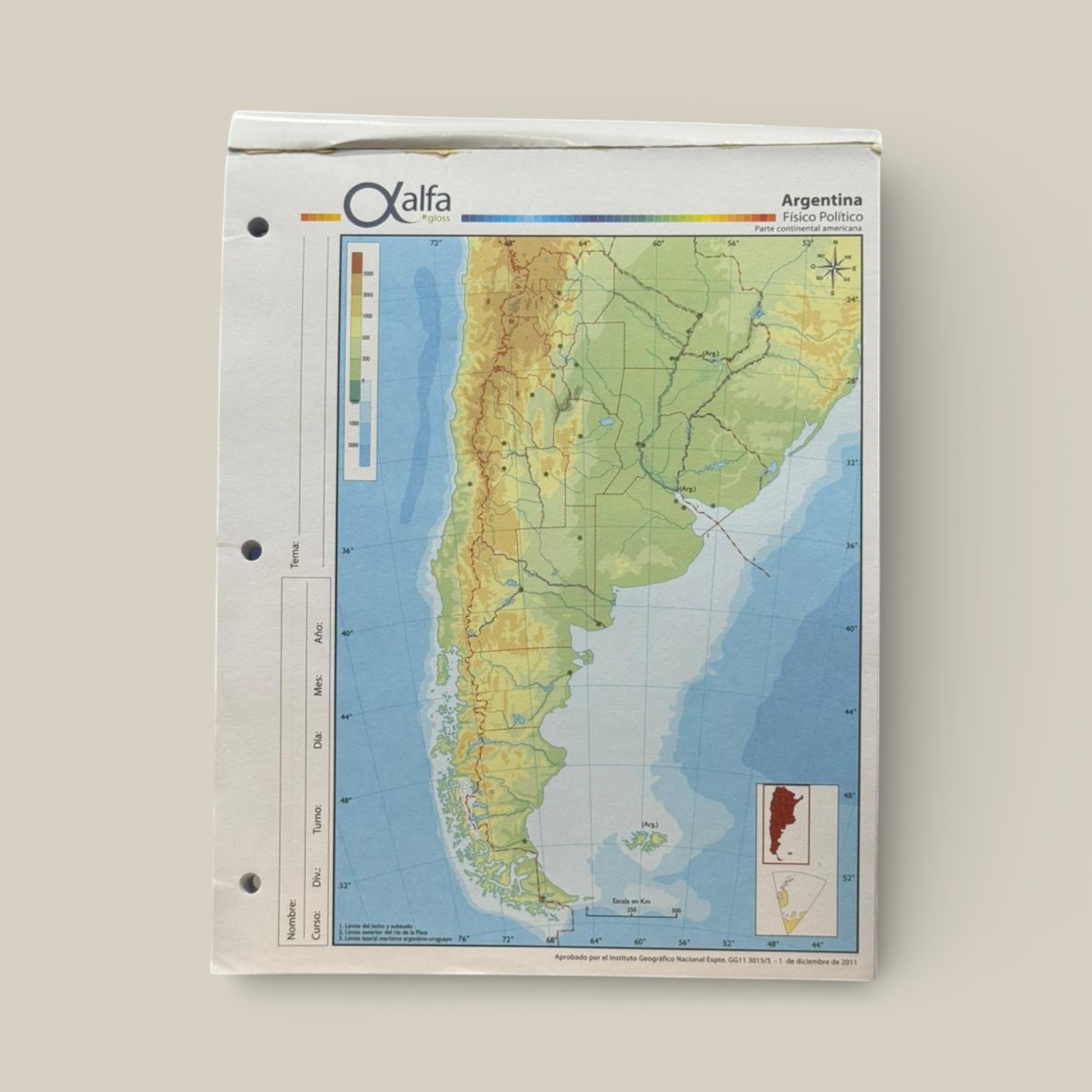 Mapa alfa nro.3 arg.fisico politico und.ar.3240545