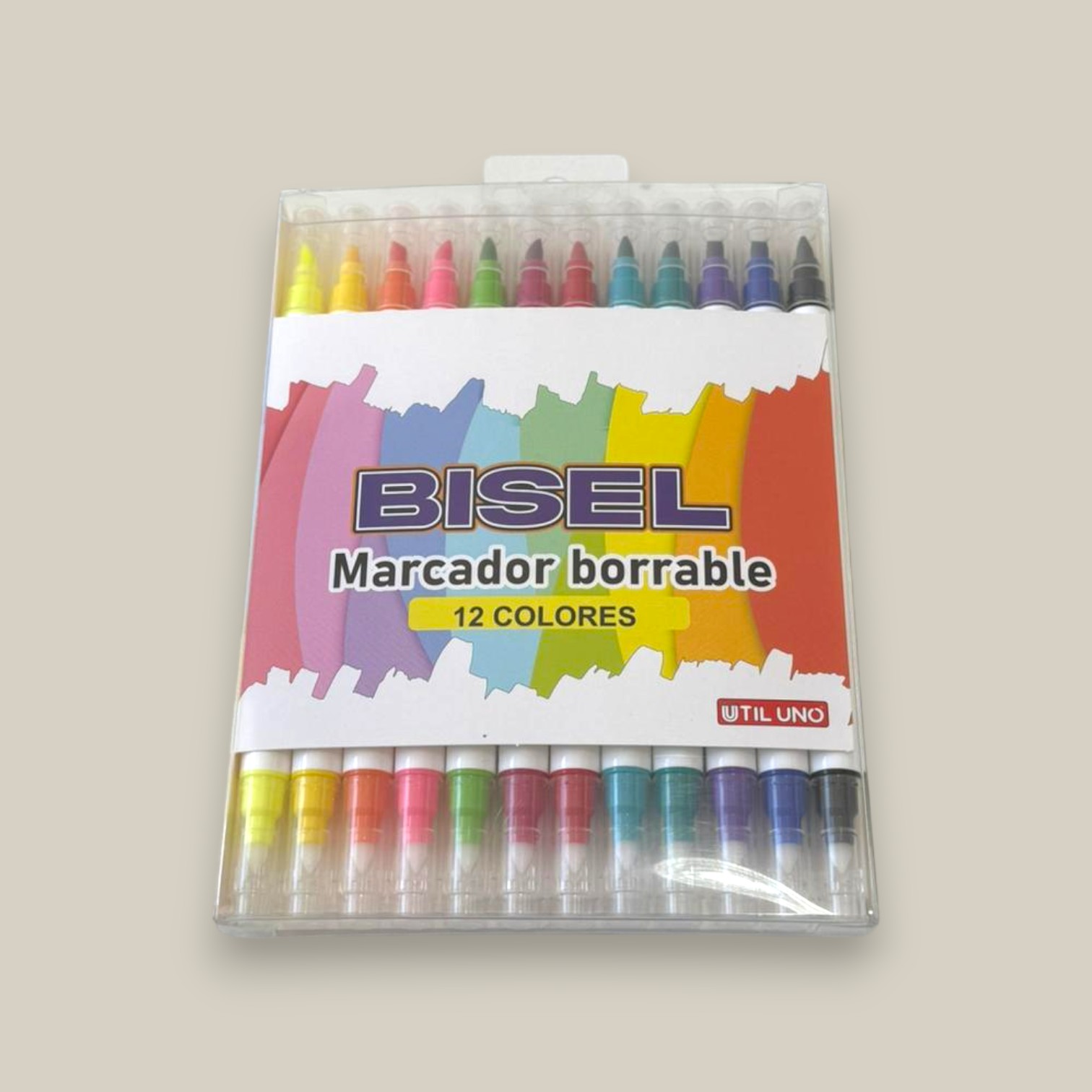 Marcadores borrables punta biselada x 12 colores
