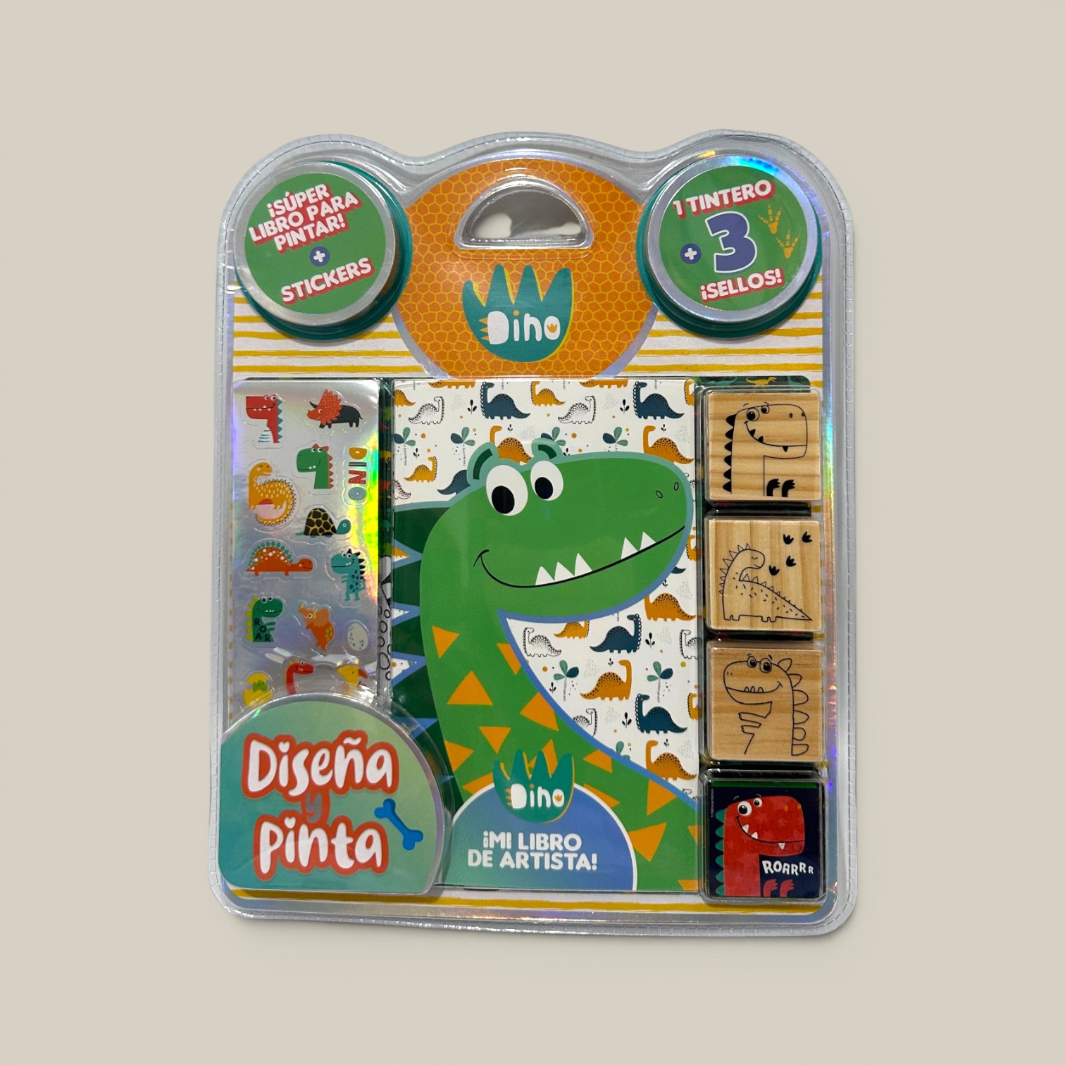 Libro p/diseñar y pintar dino c/accesorios