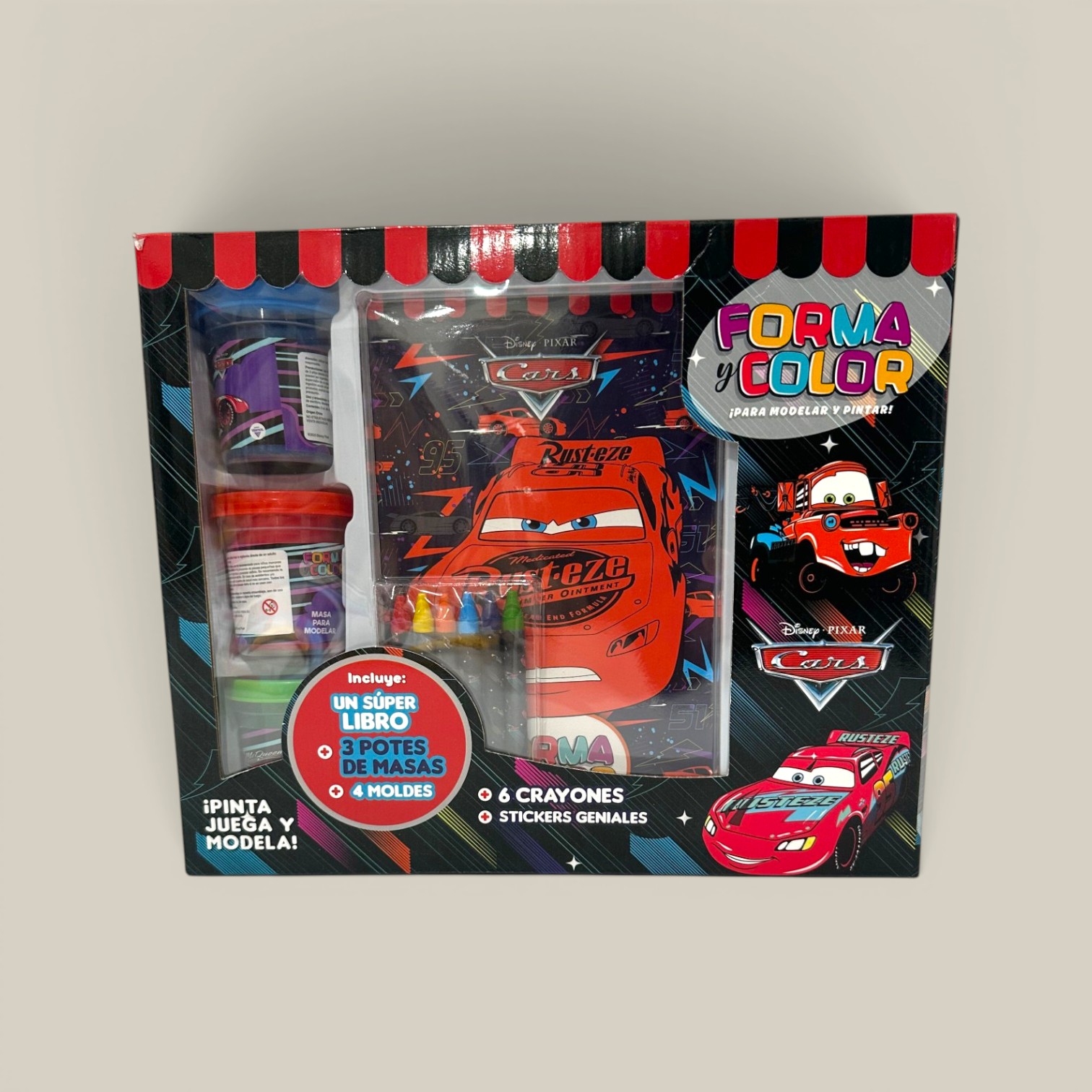 Libro p/pintar forma y color cars c/accesorios