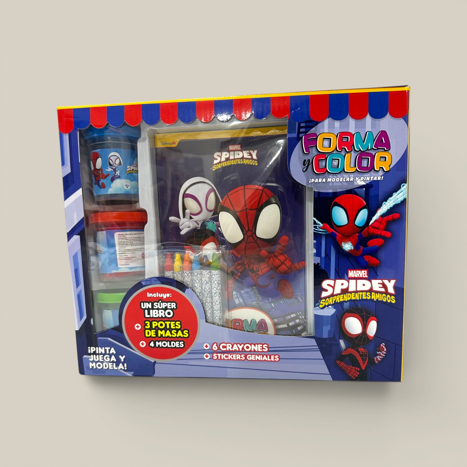 Libro p/pintar forma y colores spidey & friends c/accesorios