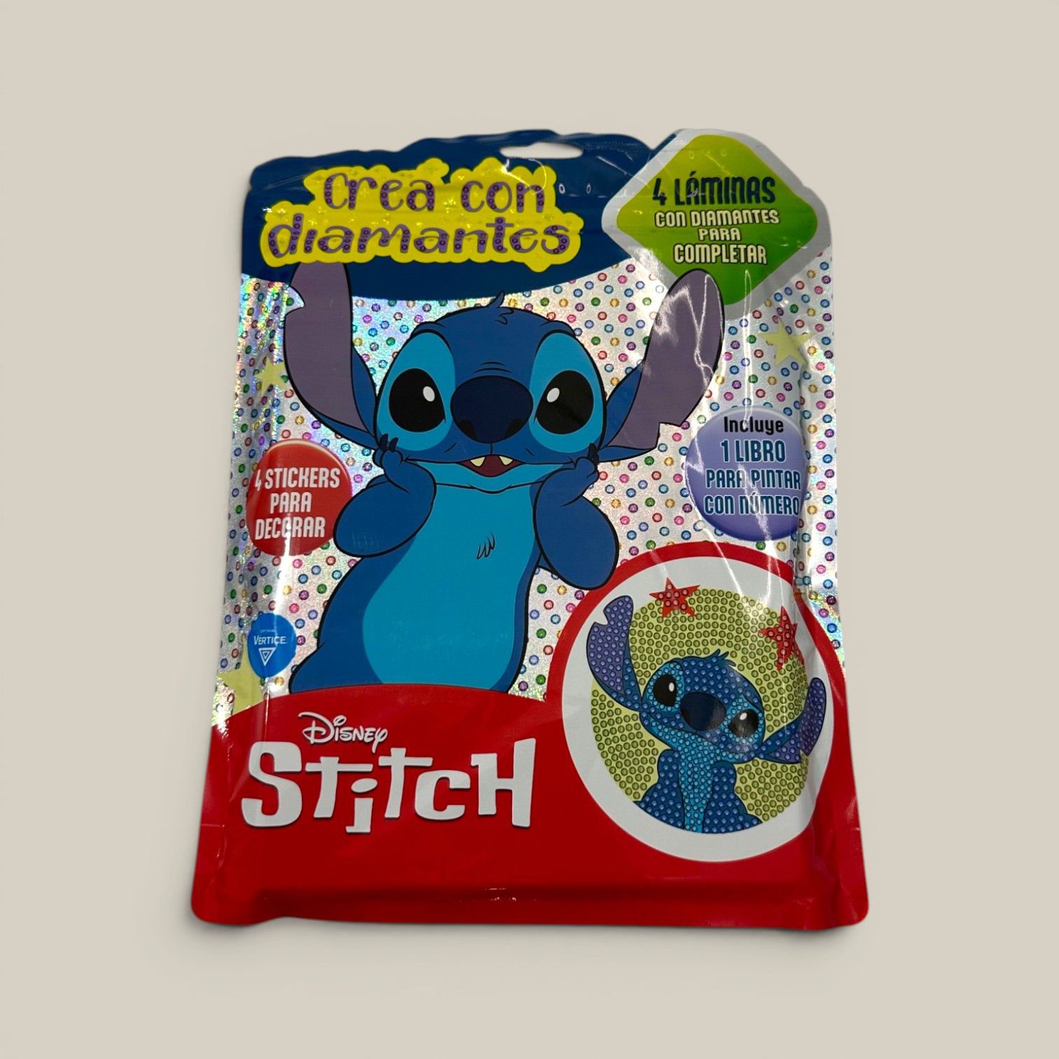 Libro p/pintar crea con diamantes stitch c/accesorios