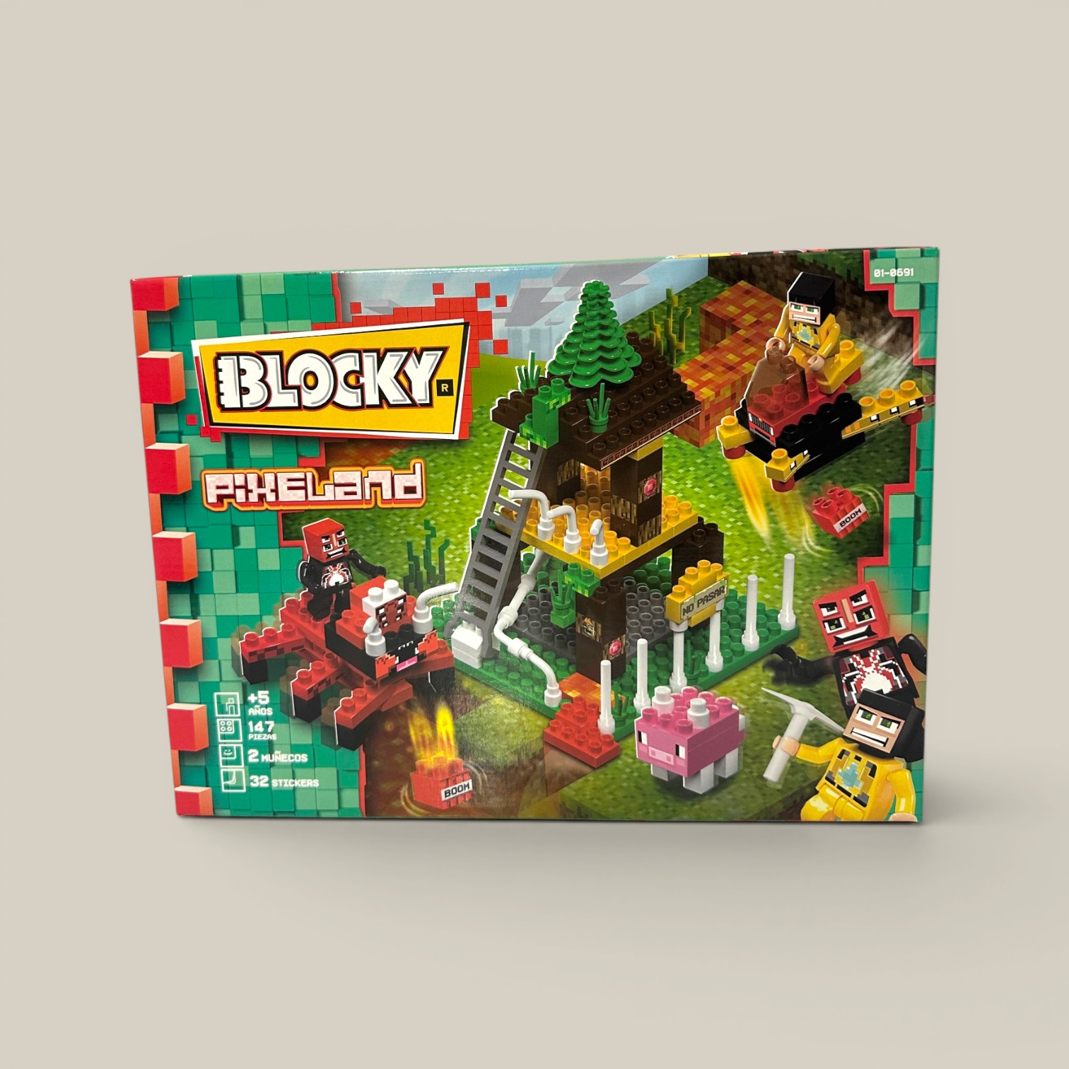 Pixelado en bloques y bosque aracnido
