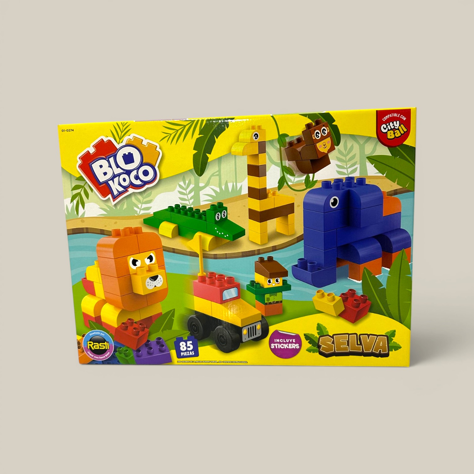 Blokoco selva 85 pzas c/ruedas y stickers