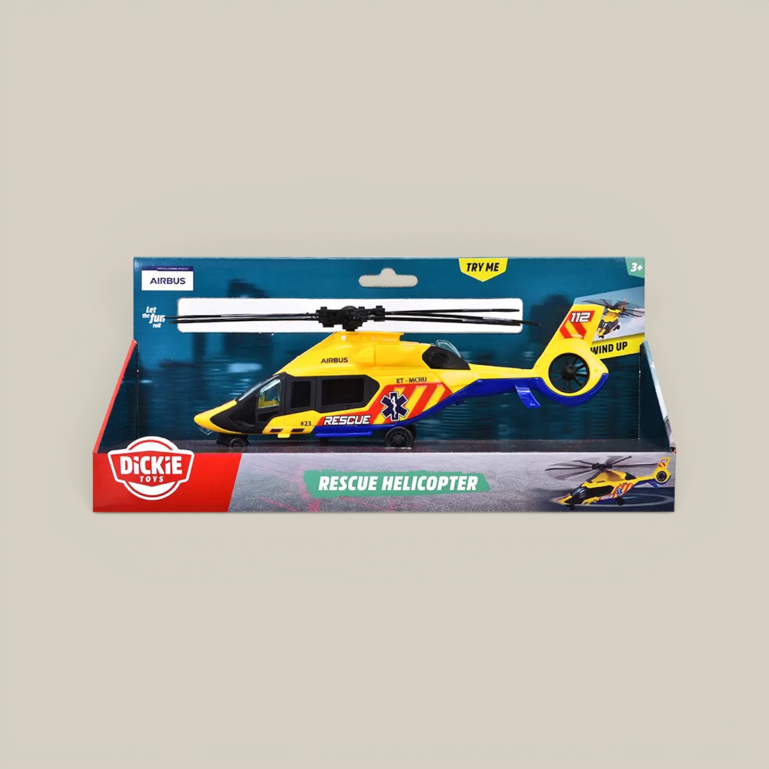 Helicoptero de rescate c/helice de cuerda 23cm