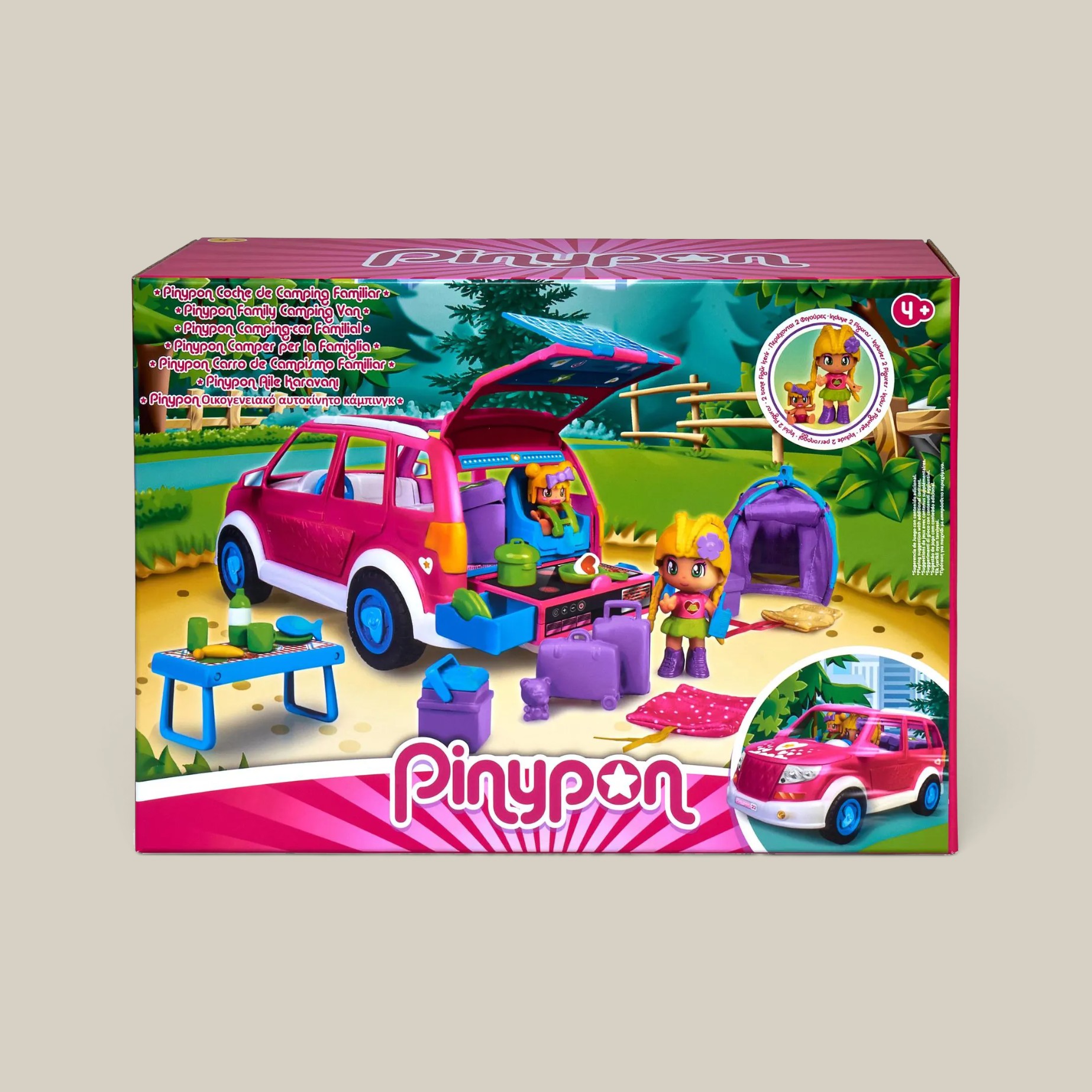 Coche camping Pinypon con una tienda y accesorios