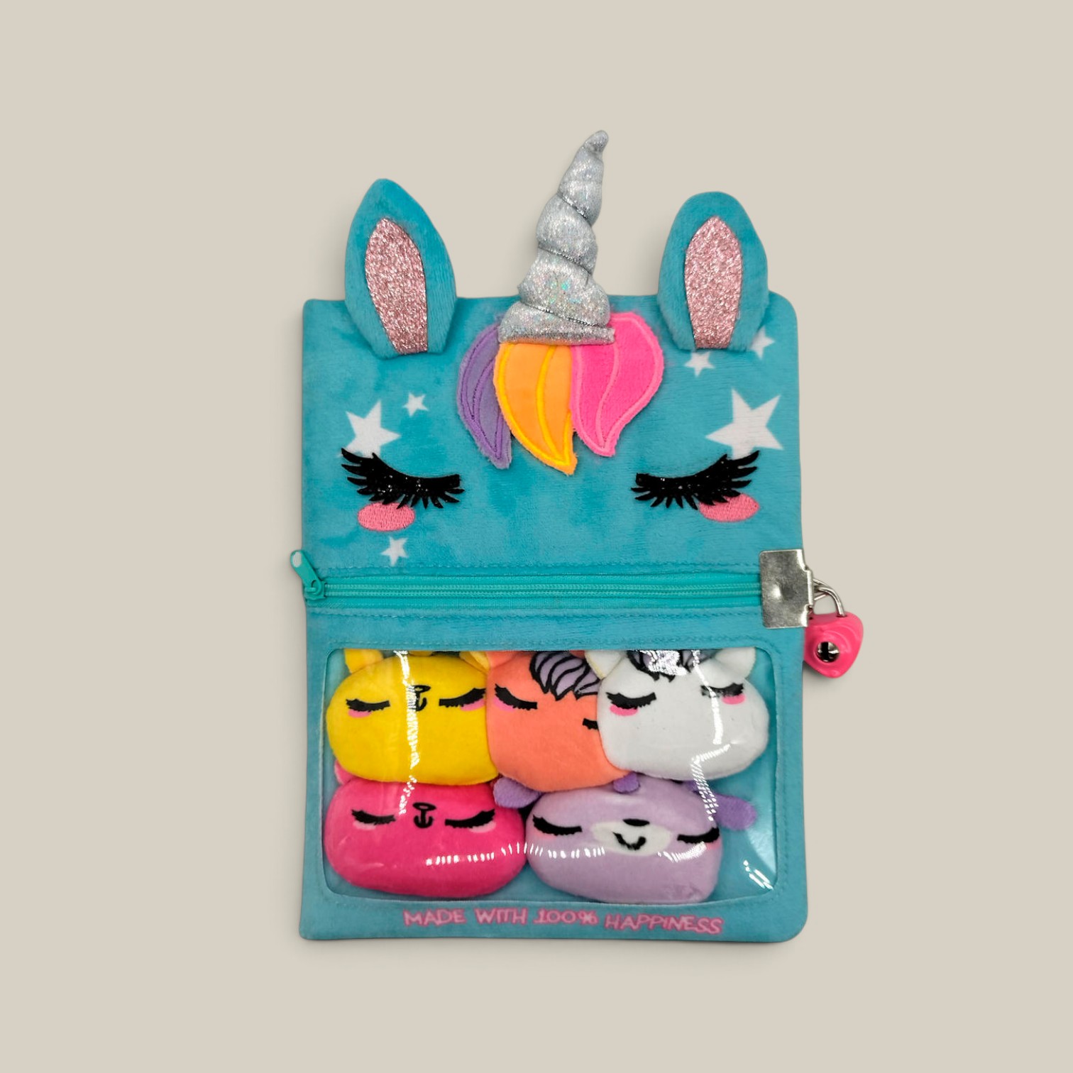 Diario plush a5 rayado c/mini Peluche c/candado unicornio