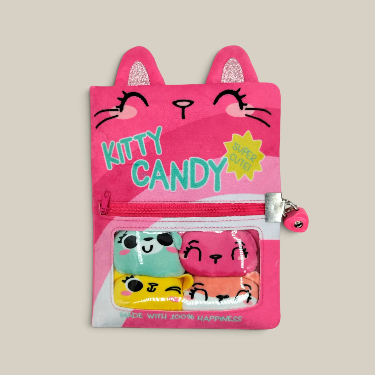 Diario plush a5 rayado c/mini Peluche c/candado kitty candy